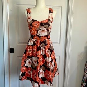 Floral Modcloth Dress Orange and Brown